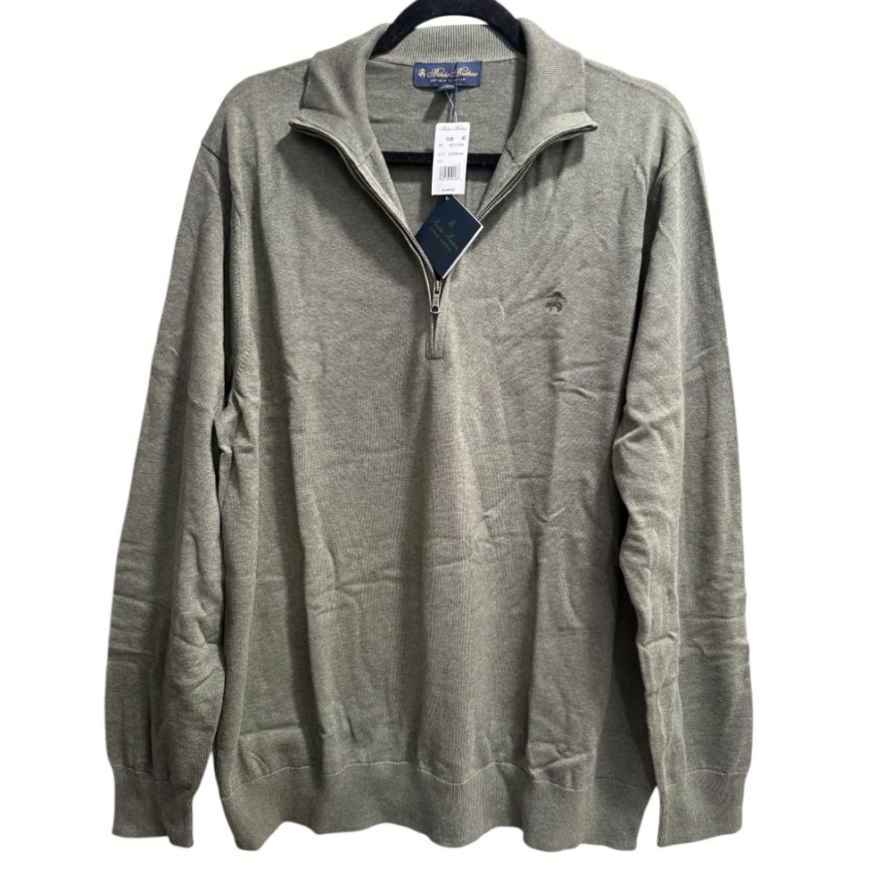 Brooks Brothers Mens Supima Cotton Half-zip Logo Sweater, Green,‎ sz, XL NWT